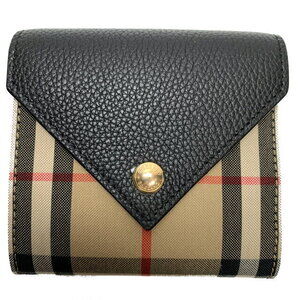 Burberry Tri fold Wallet Leather Canvas Black